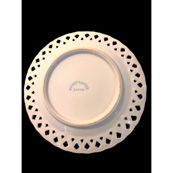 40s Collectible Dish from Japan 1940s Gold Edged Pink Flowers Lattice Edged - Picture 2 of 9